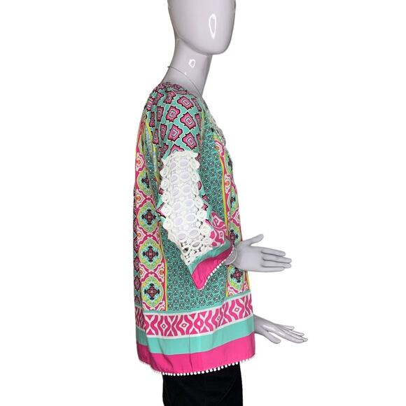 Multiples Boho Top Long Sleeve Multicolor Moroccan Print Size S 100% Ray… - Picture 7 of 15